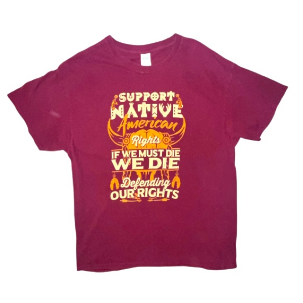 Gildan Support Native American Rights Print T-shirt Burgundy Red Size Large